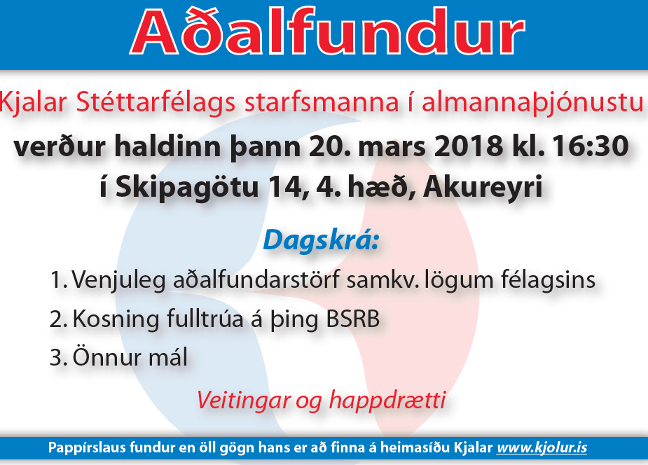 Aðalfundur félagsins 20. mars nk,