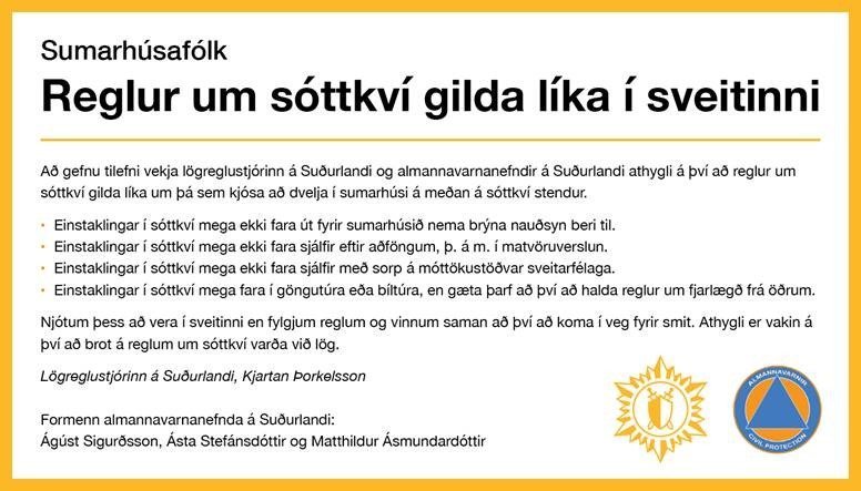 Bannað að vera í sóttkví í sumarhúsunum